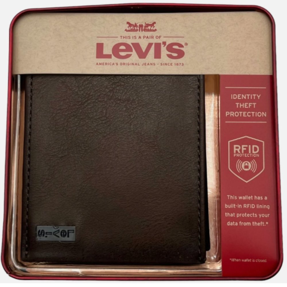 Levi's Men's Trifold Wallet Brown Identity‎ Theft Protection RFID-Blocking